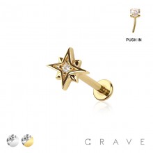 CZ STARBURST THREADLESS (PUSH IN) 316L SURGICAL STEEL LABRET SET